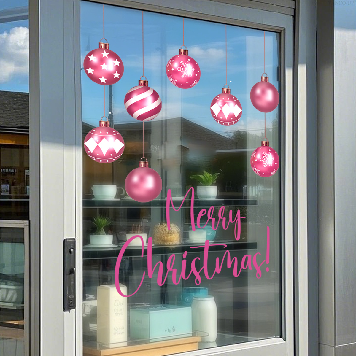 Christmas Pink Light Window Wall Stickers For Festive Home Decor_voghion.com