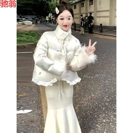 T8Y羽绒服女款冬季新款时尚小个子设计感小众钉钻加厚保暖白鸭绒