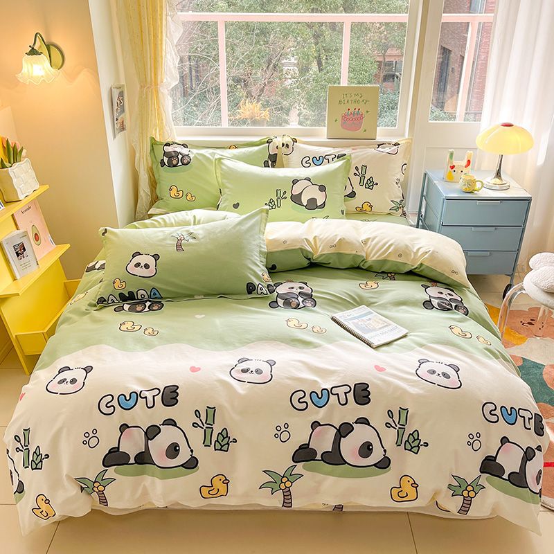 Cotton Children's Four-Piece Student Dormitory Bunk Bed Single and Double Cartoon Quilt Cover Three-Piece Set