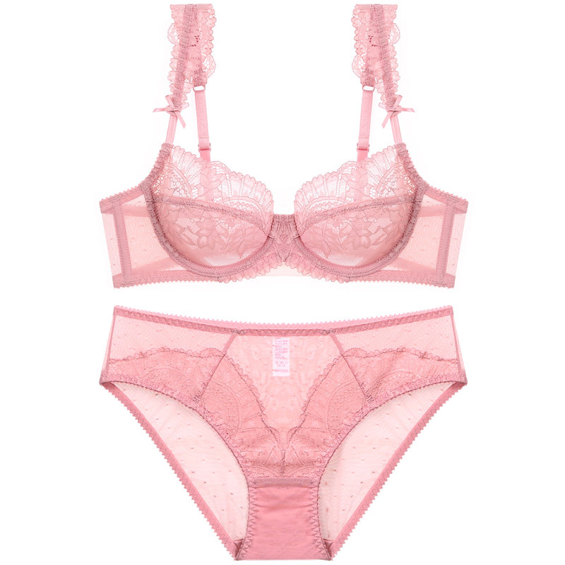 2021 New European and American Sexy Ultra-thin Women's Underwear Semi-transparent Lace Bra Big Chest Small Bra Set 