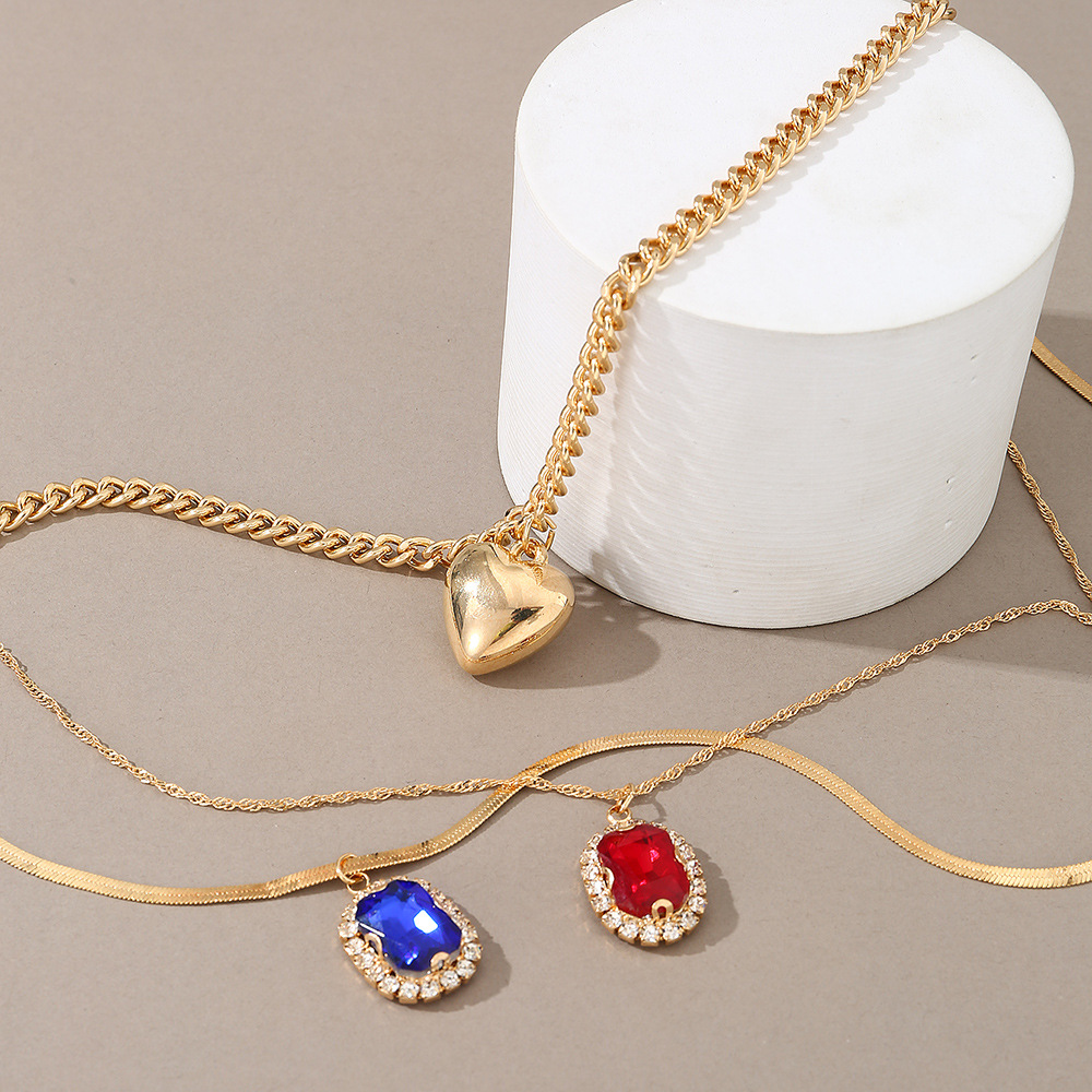 Designer Style French Light Luxury Advanced Design Sense Red Sapphire Neckchain Set_voghion.com