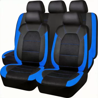 construction, full coverage car seat cushion, Seat cushion, seat cover - mesh-black-and-blue-five-seater-nine-piece-set