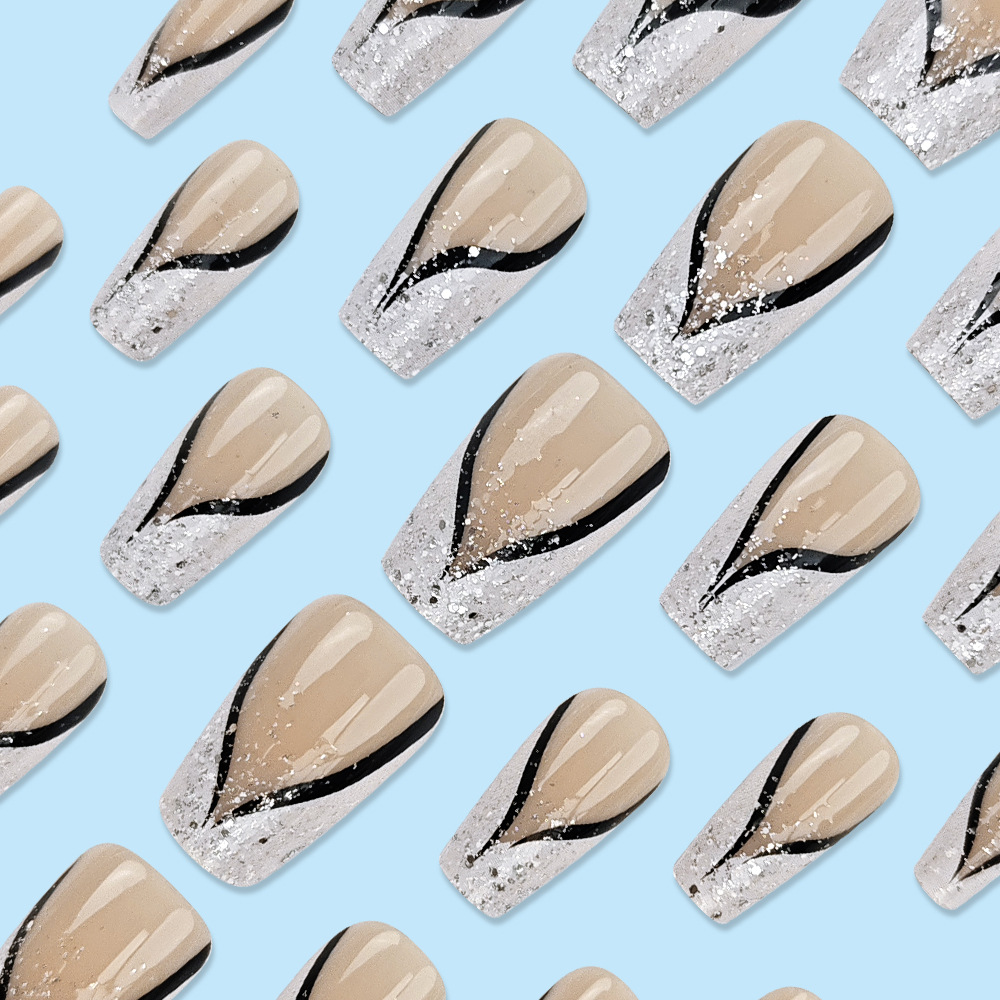 Encantador zorro blanco parche de uñas francés tipo ballet corto pieza de uñas dulce cool comercio exterior polvo brillante para usar uñas