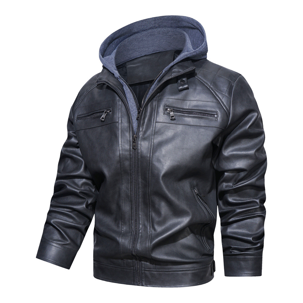 Men's Leather Jacket Windproof Hooded Coat For Autumn Winter_voghion.com