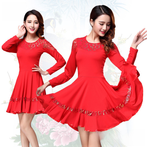 Dance attire for middle-aged and elderly women 2018 spring long-sleeved dress, performance clothing, sporty casual set