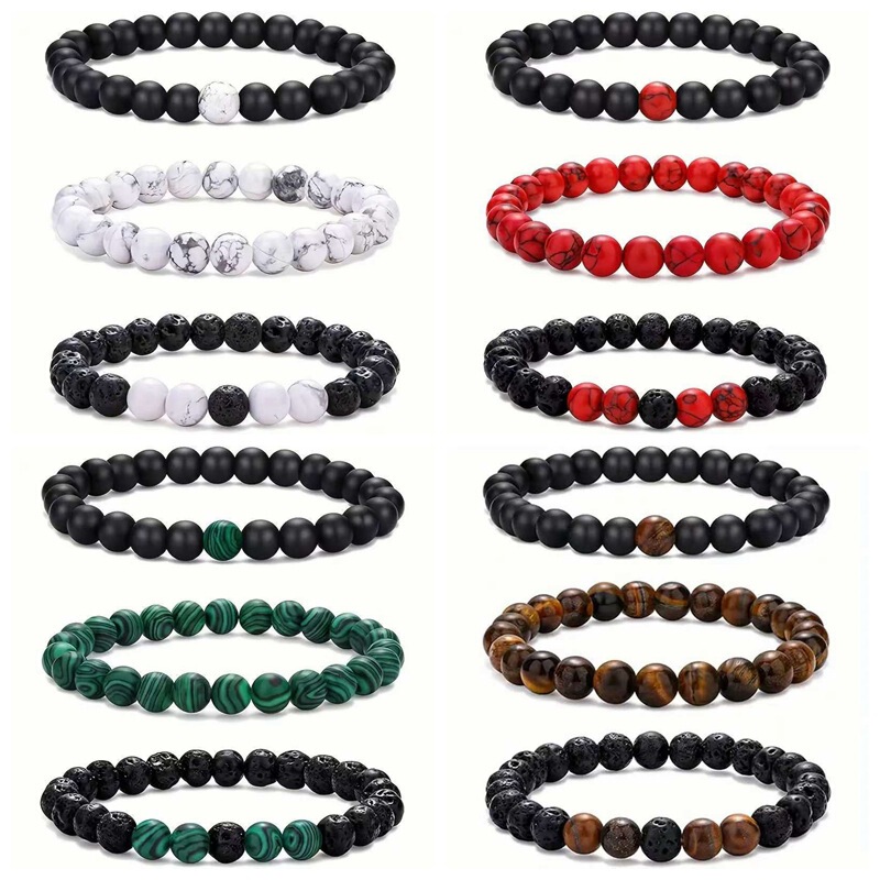 Casual and Fashionable Volcanic Stone Aromatherapy Couple Bracelet Set Trendy Ins Style European and American Cross-Border Colorfulful Beads for Women
