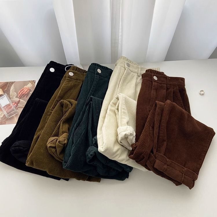 Corduroy Wide-Leg Pants for Women, Spring and Autumn, New Style, High-Waisted, Slimming, Loose Fit, Petite Straight-Leg Casual Pants for Women Corduroy Wide-Leg Pants for Women, Spring and Autumn, New Style, High-Waisted, Slimming, Loose Fit, Petite Straight-Leg Casual Pants for Women