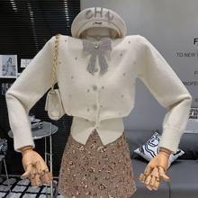 早春新款韩系重工钉珠蝴蝶结设计感温柔风圆