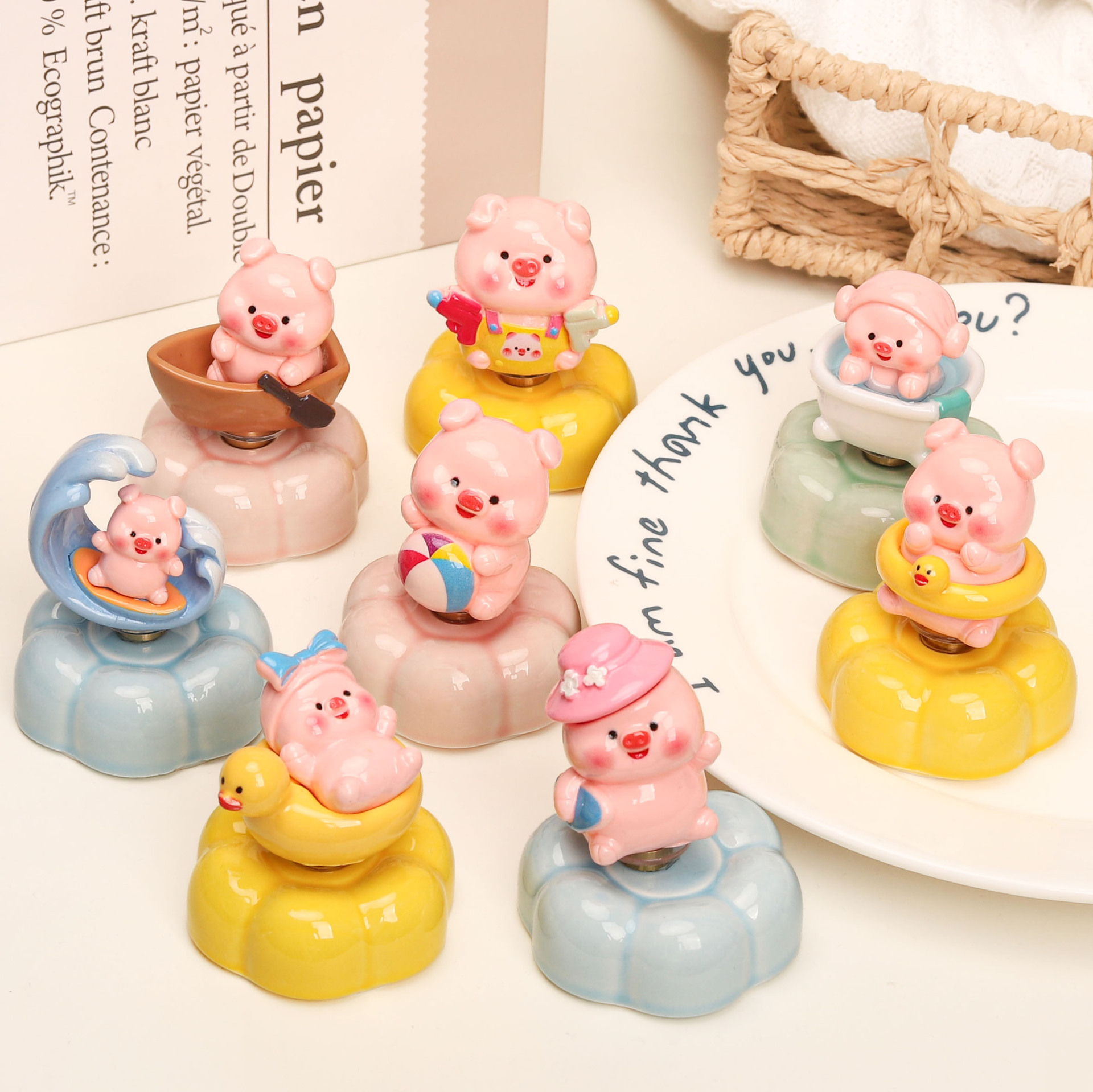 Jingdezhen Ceramic Base Water Park Pig DIY Ornament Stress-Relief Desktop Car Decoration