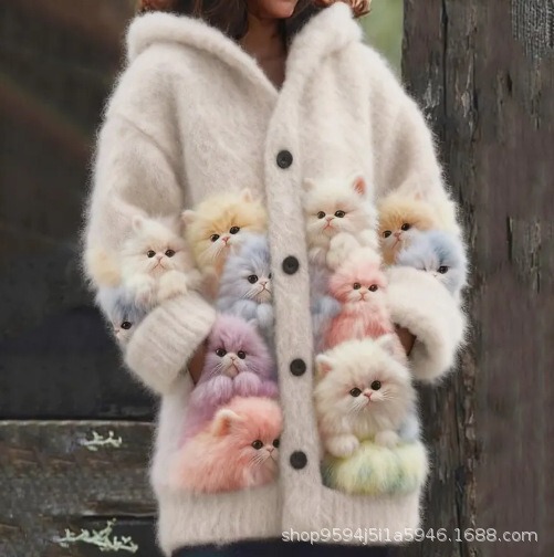 Foreign Trade Cross-Border Amazon Independent Site Foreign Trade New Style Cat Pattern 3D Printed Casual Sweatshirt Cape Jacket Foreign Trade Cross-Border Amazon Independent Site Foreign Trade New Style Cat Pattern 3D Printed Casual Sweatshirt Cape Jacket