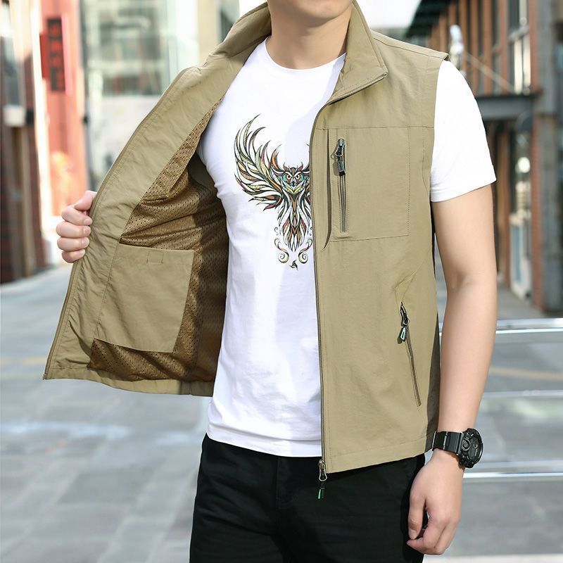 Factory Direct Sale Wholesale Men's Vest Spring and Autumn Multi-Pocket Vest Men's Solid Color Slim Jacket Thin Style Factory Direct Sale Wholesale Men's Vest Spring and Autumn Multi-Pocket Vest Men's Solid Color Slim Jacket Thin Style