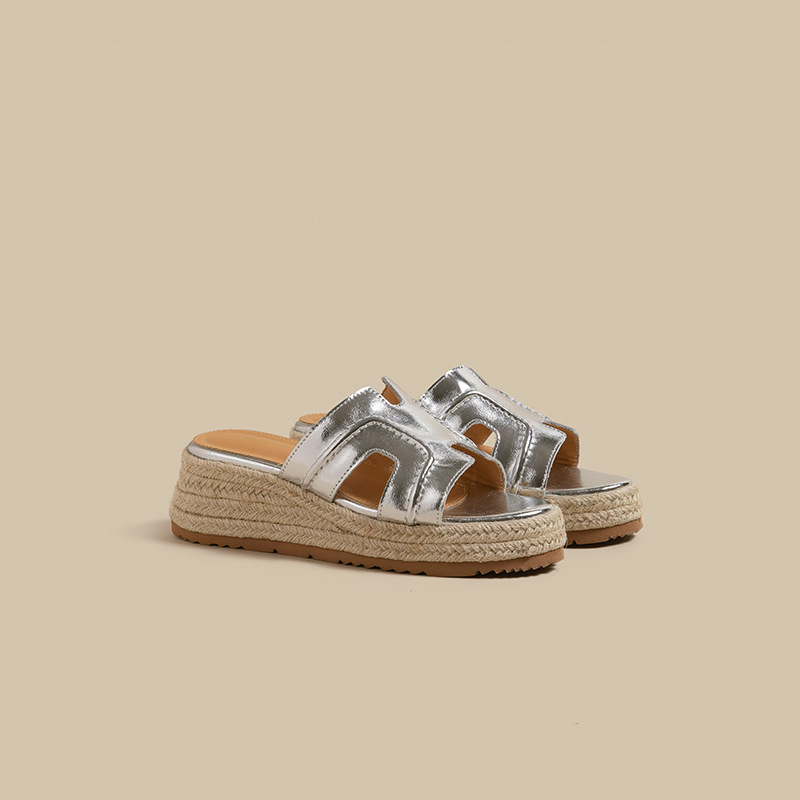 Luth mismo estilo ~ Sandalias de plataforma de bizcocho de paja para mujer 2025 verano nuevo estilo exterior sandalias y zapatillas de tacón alto para mujer