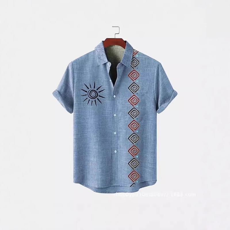 New Vintage Casual Short Sleeve Shirt Men's Jacquard Loose Shirt African Tribal 3D Print Cross Border Amazon New Vintage Casual Short Sleeve Shirt Men's Jacquard Loose Shirt African Tribal 3D Print Cross Border Amazon