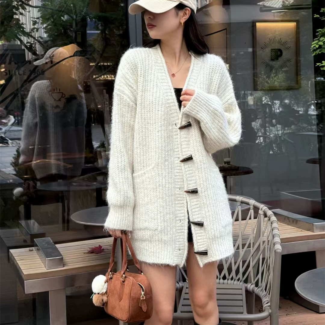 Модный ретро-кардиган, свитер, демисезонная knitted куртка для отдыха, V-образный вырез, корейский стиль