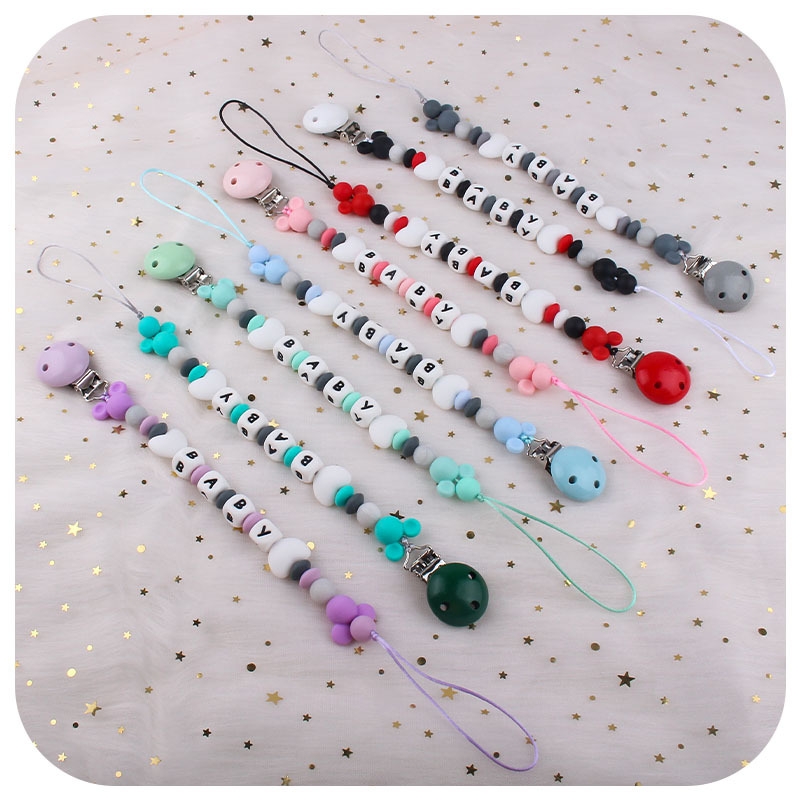 Bebé de dibujos animados Mickey cabeza pequeñas cuentas de silicona molar mordedor nuevo nombre del bebé DIY haciendo pezón cadena anti-caída