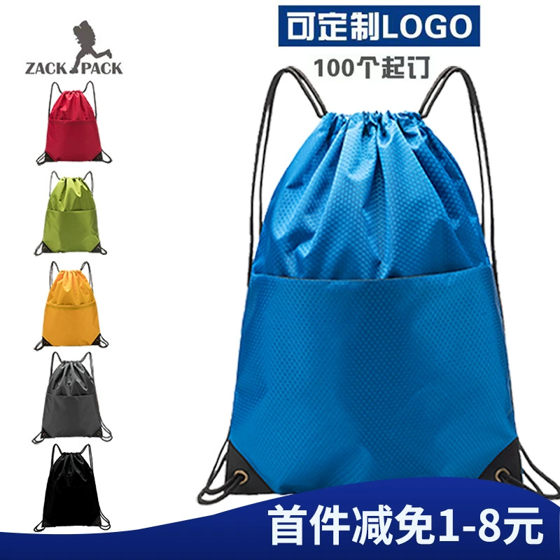 Zackpack Спортивная сумка на шнурке Рюкзак Двойной карман на шнурке Водонепроницаемая сумка на шнурке Рюкзак с принтом логотипа Простой