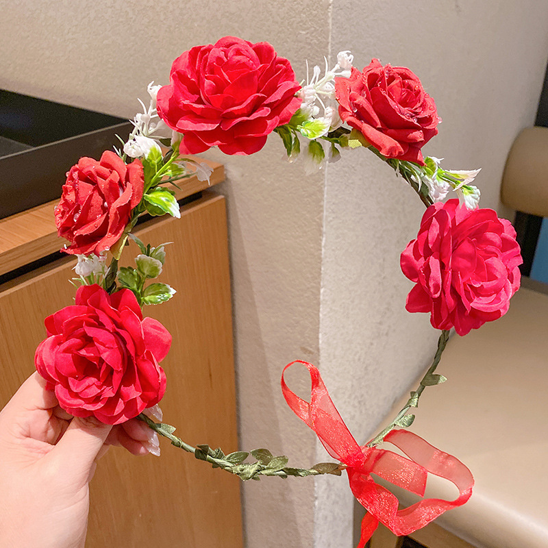 子供の頭飾りの花の子供の美しい花嫁の花輪の手の花の女の子のドレスは花の子供のアクセサリーの王女の頭の花を飾ります。|undefined
