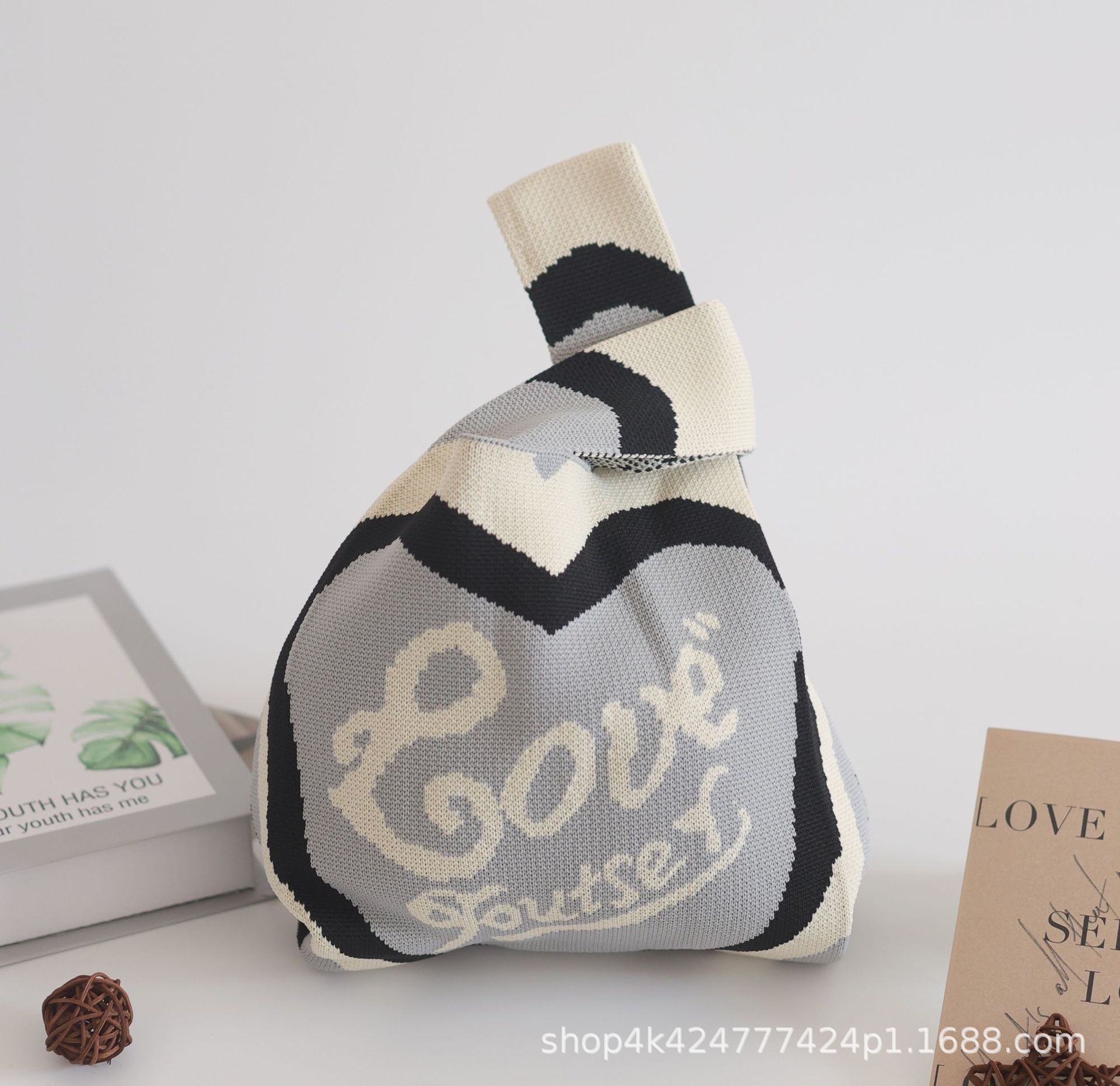 INS bolso de celebridad de Internet bolso de cubo de lana de punto para mujer bolso de mano casual bolso de mano de estilo japonés y coreano bolsa de Almuerzo