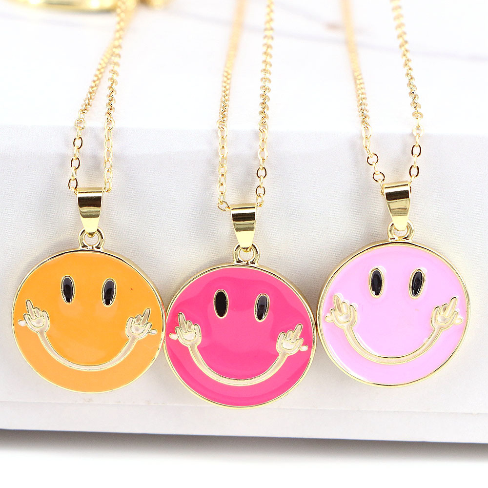 New Simple Dripping Oil Cute Smiley Necklace Sweater Chain display picture 4