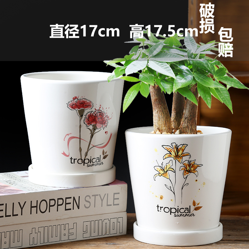 두 개의 크고 큰 직선 열대 꽃-세라믹-대형