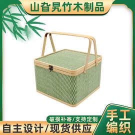 批发正方形竹篮子粽子鸡蛋礼品盒月饼小竹篮手工编织竹编包装手提