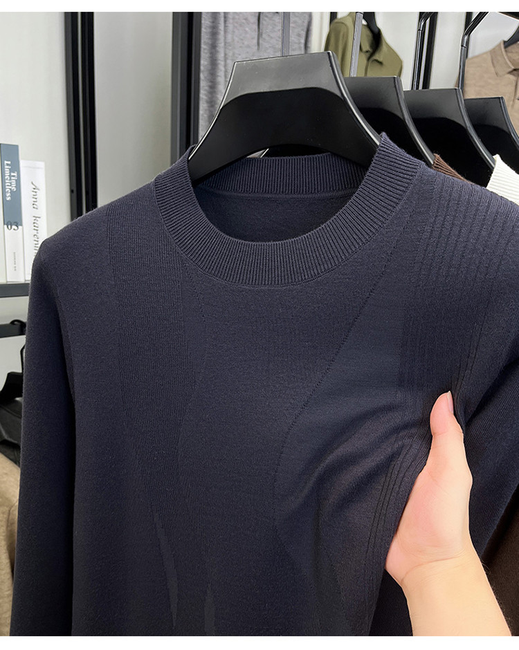 Collar redondo hoodie otoño y invierno nuevo estilo camiseta de punto hombre de color sólido de manga larga fondo de moda casual negocio suéter versátil