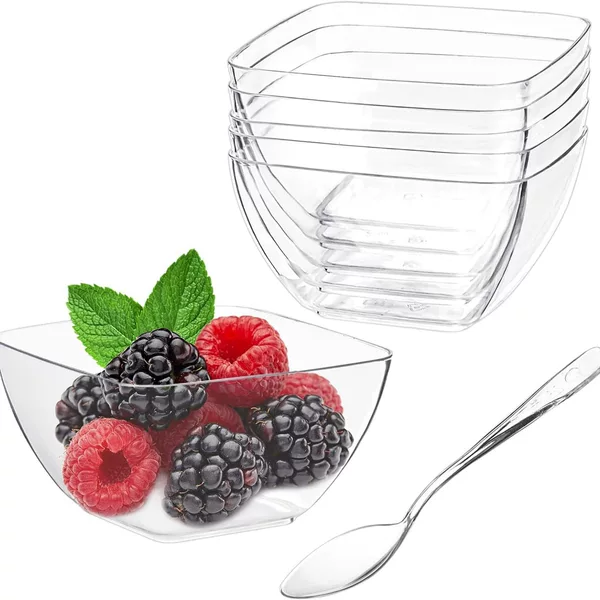 2 oz Appetizer Transparent Plastic Reusable Small Party Mini Dessert Cups and Plates with Spoons
