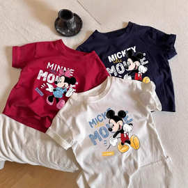 新款童装夏季纯棉短袖中小童可爱米老鼠印花短袖男童女童百搭T恤