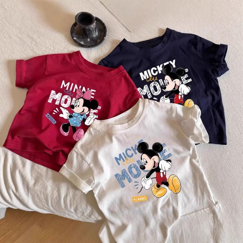 New summer children's clothing, pure cotton short-sleeve cute Mickey Mouse print T-shirt for boys and girls, versatile style New summer children's clothing, pure cotton short-sleeve cute Mickey Mouse print T-shirt for boys and girls, versatile style