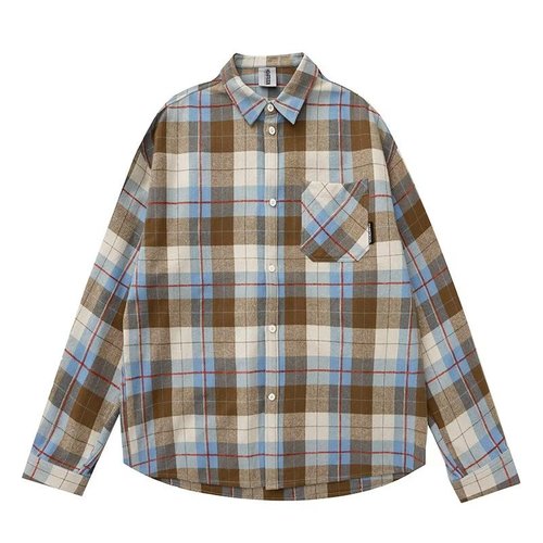 Retro Grid Long-Sleeve Shirt for Men - Autumn Hong Kong Style - Loose Casual Versatile Collar Shirt - Trendy Men's Autumn/Winter