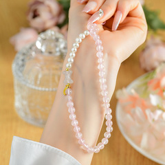 批發天然水晶粉晶花朵珍珠手機掛件瑪瑙蝴蝶結原創新款包鑰匙掛飾