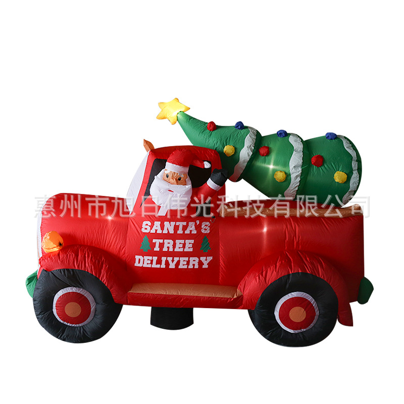 新款7ft圣诞老人开汽车载圣诞树充气气模 圣诞节气氛场景布置摆件