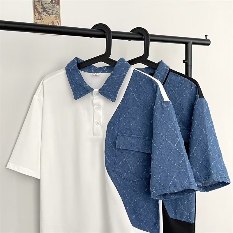 2024 nuevo verano estudiantes solapa ins camiseta de manga corta para hombres versión coreana suelta camisa POLO de cinco puntos camiseta