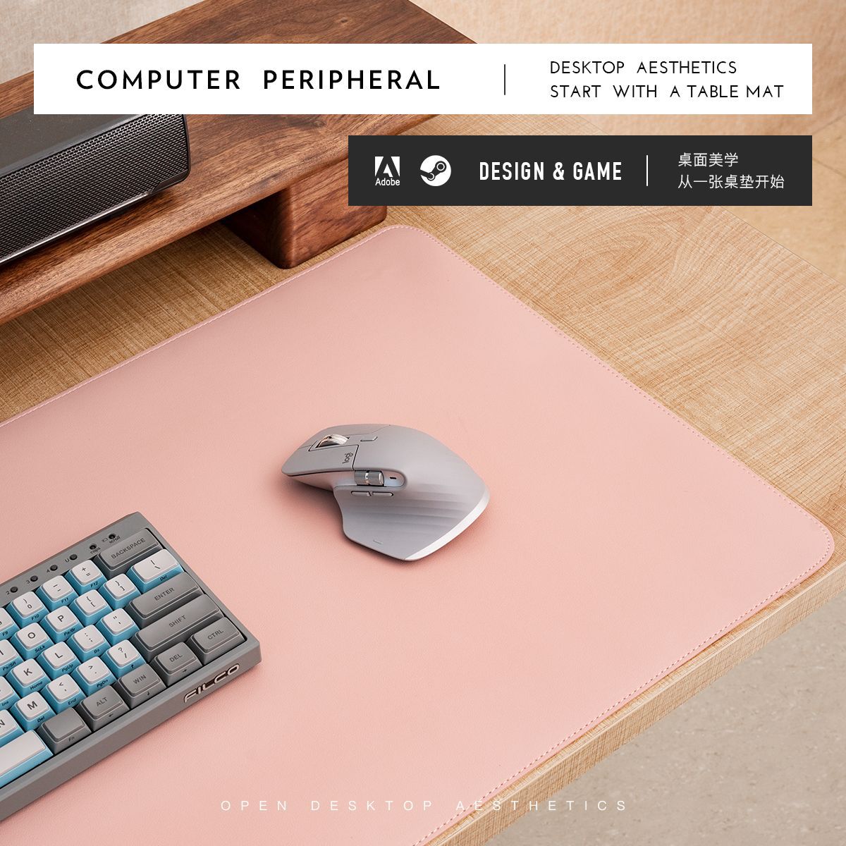 Alfombrilla de ratón de corcho y cuero (producto caliente), extra grande, para teclado y escritura, tapete de escritorio con bordes cerrados, con logo