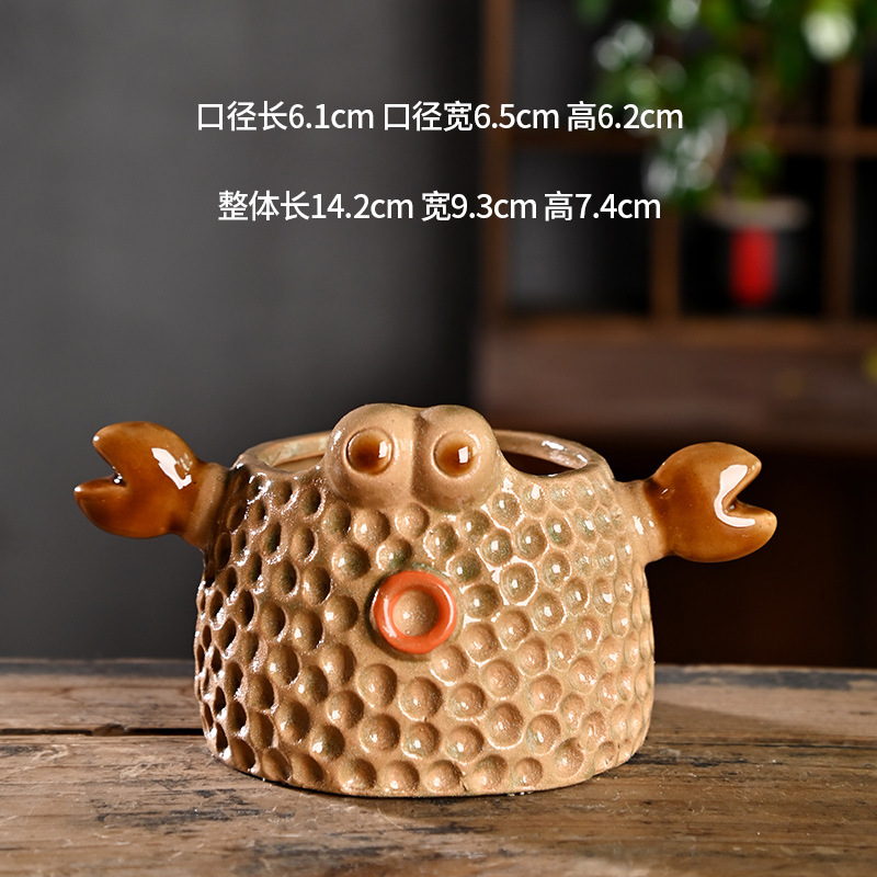 Pequeña caricatura, animal creativo, maceta carnosa, cerámica, arcilla especial para el hogar, maceta de control de raíces de cerámica gruesa, venta al por mayor