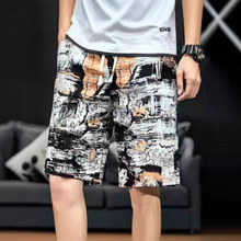 夏季国风短潮男傣族五分裤棉麻印花男士沙滩裤宽松漂流度假大裤衩