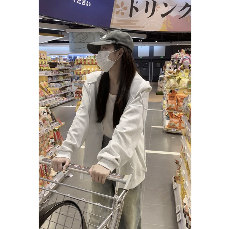 湖蓝色连帽卫衣2025新款小众外套女春秋chic上衣韩系穿搭即墨卫衣|undefined