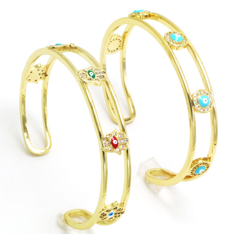 Simple Style Devilu0027S Eye Copper Inlay Artificial Diamond Bangle 1 Piece