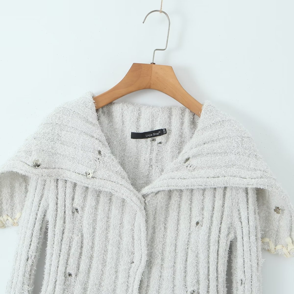 Autumn Two Color Handmade Rope Large Collared Sweater Rope Knitted Overskirt Sets