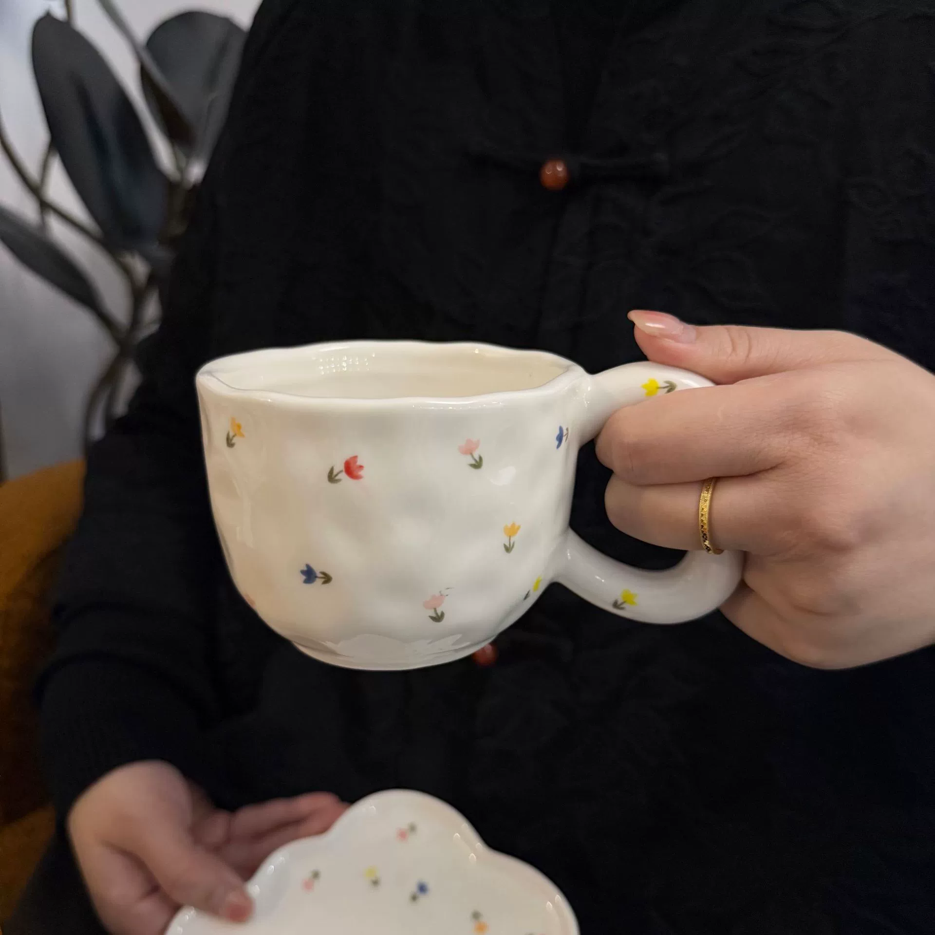 Облачная чашка корейская керамическая чашка для чая (Yun Duo), ручная роспись цветочной, 300 мл с блюдцем