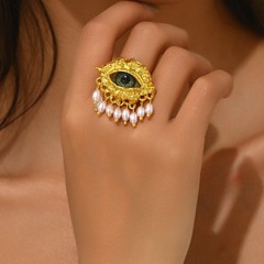 悪魔の目の真珠のフリンジの指輪の女性の大衆の高級感の軽豪華な中古の個性の誇張する潮流の口の指輪