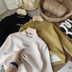 冬季新款儿童加绒打底T恤德绒保暖中高领韩版中大童男女童上衣