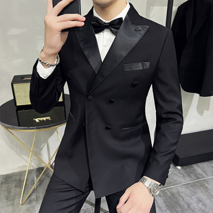 Suit suit men's double breasted High sense banquet host performance gentleman suit bridegroom wedding dress