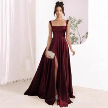 外贸吊带宴会晚礼服拖尾舞会聚会礼服裙跨境简约高级感礼服连衣裙