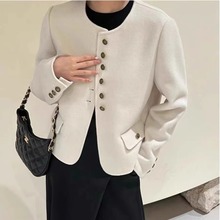 圆领小香风双面羊毛大衣单排扣正肩H版型短款小个子羊毛外套秋冬