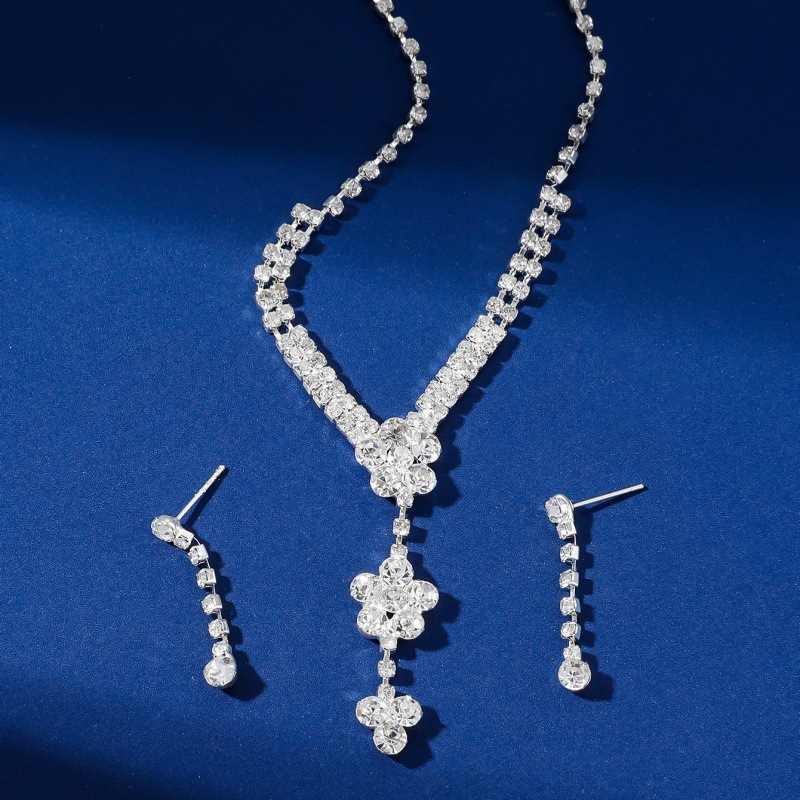 conjunto de noiva três peças colar brincos agarrar corrente strass joias banquete conjunto de joias_voghion.com