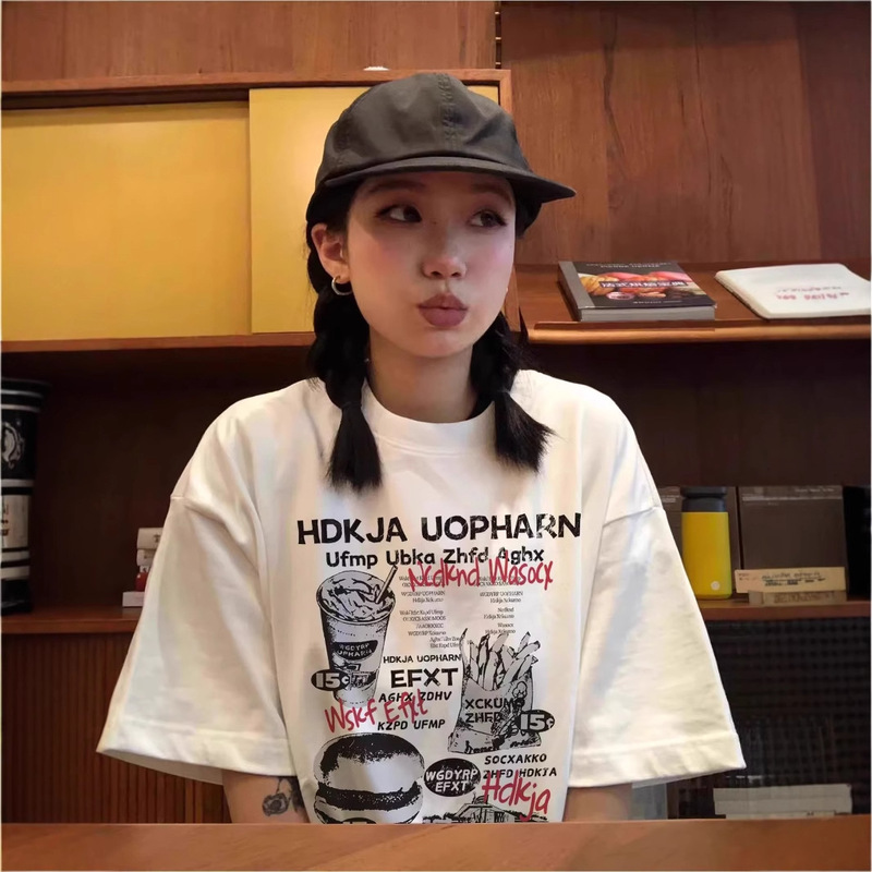 Heavy Cotton Short-sleeved T-shirt Women's 2025 New Spring and Summer Loose oversize American High Street Half-sleeved Top Heavy Cotton Short-sleeved T-shirt Women's 2025 New Spring and Summer Loose oversize American High Street Half-sleeved Top
