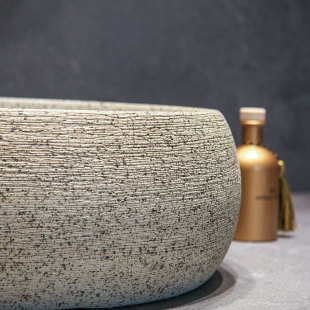 ✅ T9J5 Carved Line Art Countertop Basin Retro Ceramic Washbasin Small Size Basin Antique Countertop Wash
