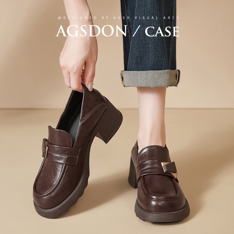 Augusto Lion Denlefour zapatos para mujeres 2025 nuevo otoño invierno estilo británico de viaje zapatos de cuero de tacones gruesos con falda zapatos individuales