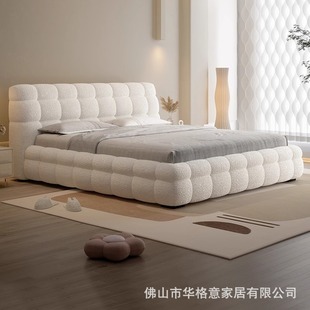 Marshmallow Cream Style Fabric Bed Internet Celebrity Ins Puff Bed Master Bedroom 1.8m Lamb Velvet Double Soft Bed Wedding Bed